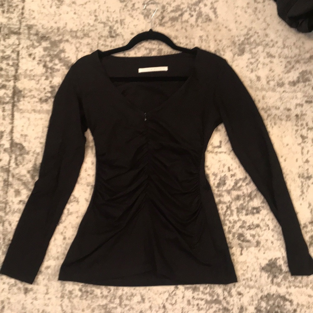 Susana Monaco Black Ruffled zip up shirt